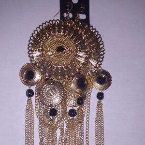 Brand New Halloween Large Gold Black Color Boho Chain Gypsy Chandelier Earrings